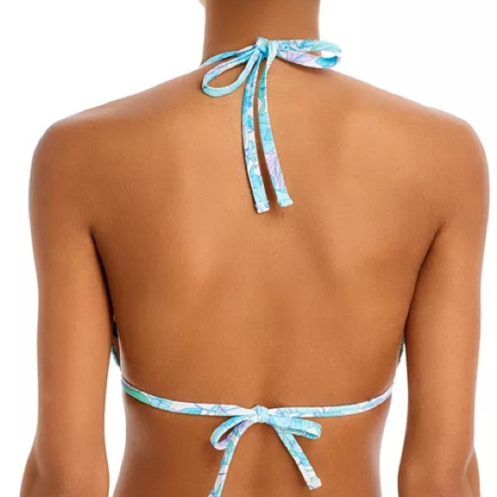 Aqua Smocked Triangle Bikini Top - Picture 2 of 9